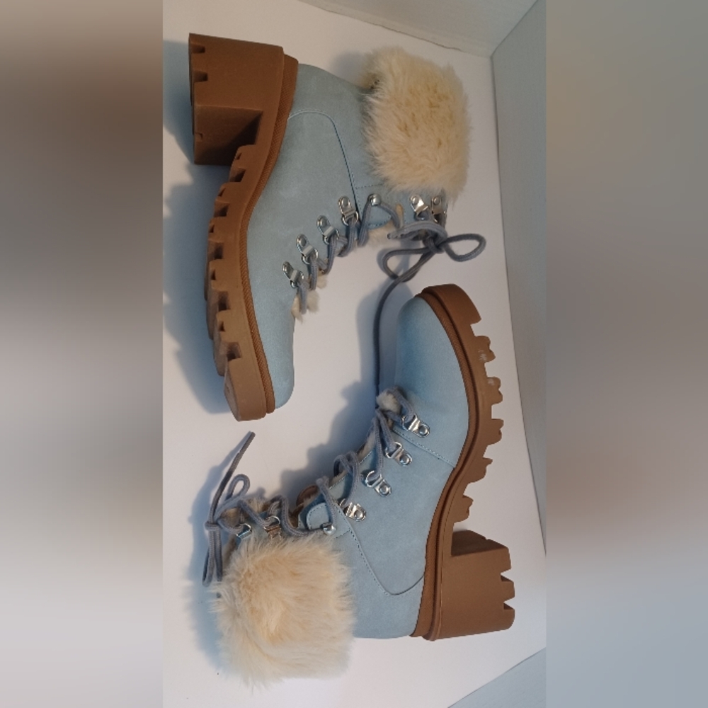 JustFab Light Blue Faux Fur-Trimmed Boots